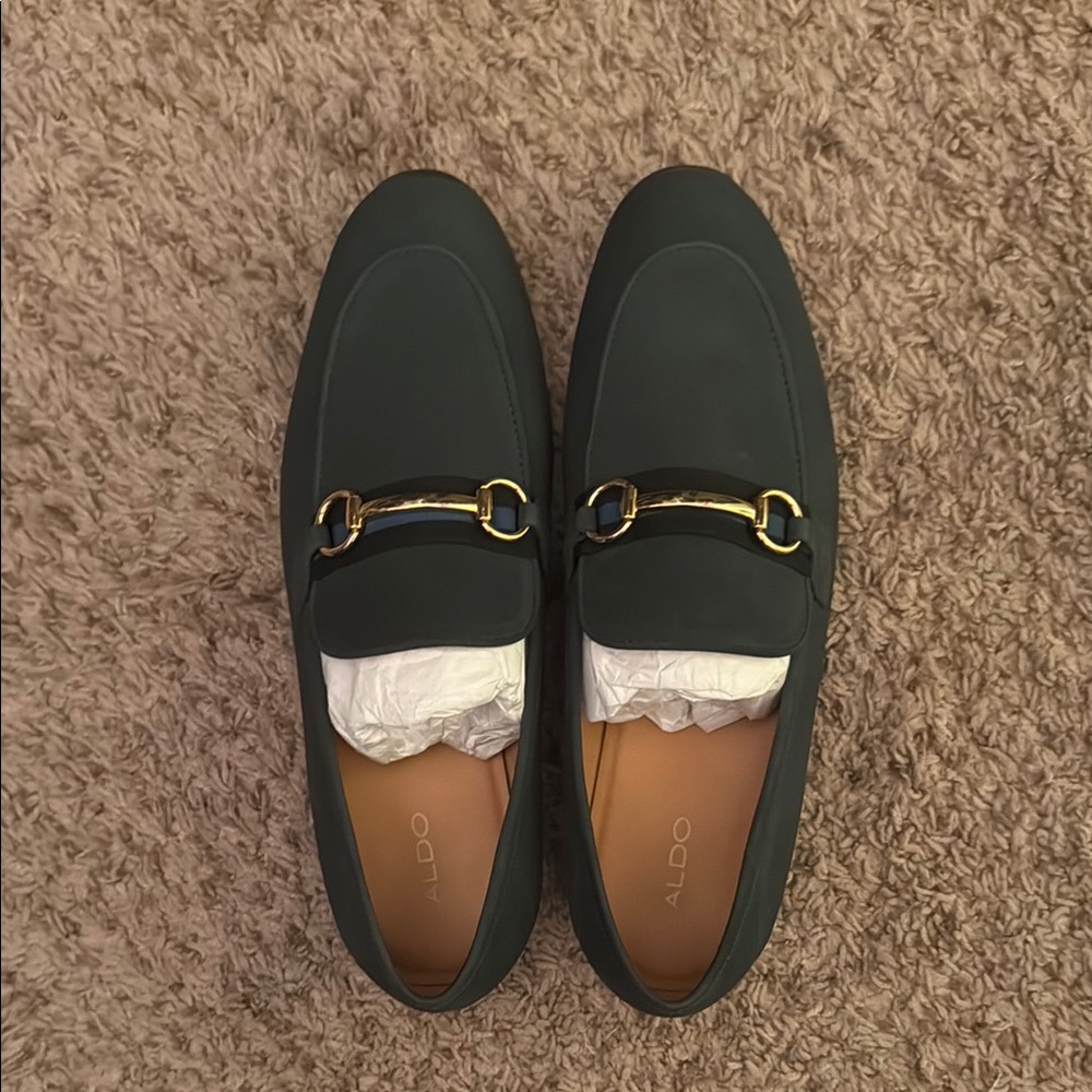 Aldo Green Loafers with Gold Buckle